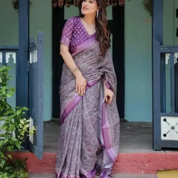 New Premium Collection Pure Cotton Linen Saree