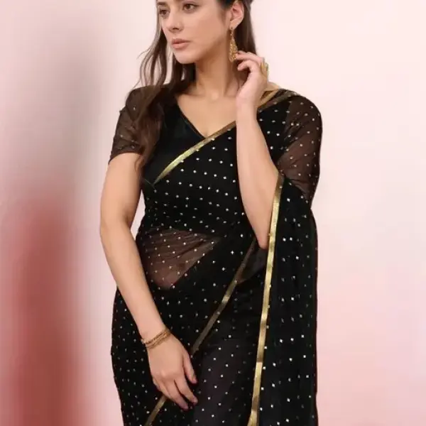 Graceful Black Chiffon Saree