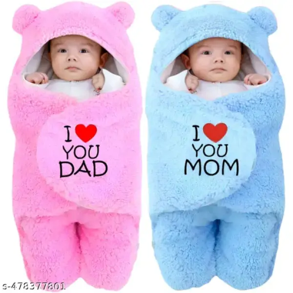 Baby Sleeping Bag Newborn Hooded Swaddle Security Wrap Bag For Baby Boys And Baby Girls Pack of 2 ( Pink & Skyblue)