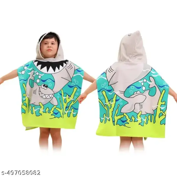 Poncho Towel for Kids, Beach Towel with Hoodie, 60x60cm Travel Towel for 1-7 Years Girls and Boys, Soft Microfiber Sleeved Poncho (Jawsome Shark)