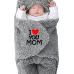 Baby Sleeping Bag Newborn Hooded Swaddle Security Wrap Bag For Baby Boys And Baby Girls Grey