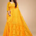  Cotton Linen Meenakari Jamdani Woven Saree