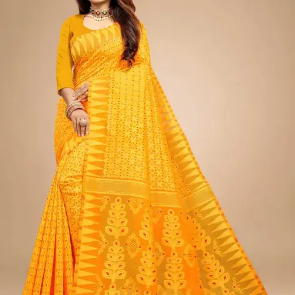  Cotton Linen Meenakari Jamdani Woven Saree
