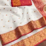 White/Red Cotton Silk Saree