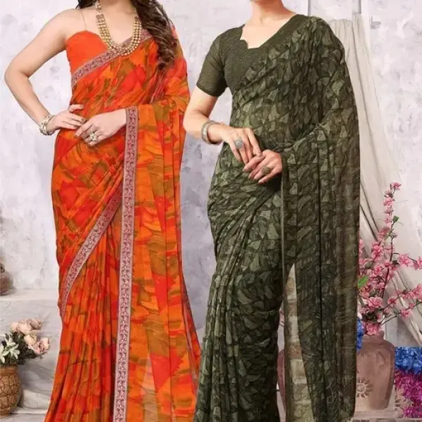 Pack of-2 New Arrival Latest Georgette Printed Saree