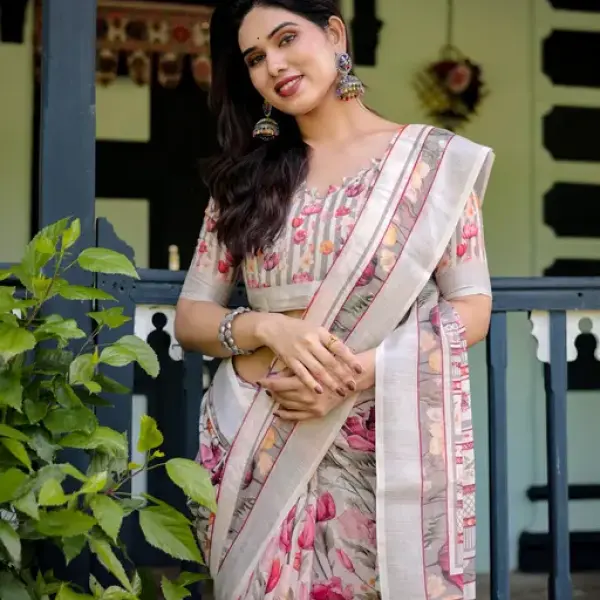Trendy Cotton Linen Saree