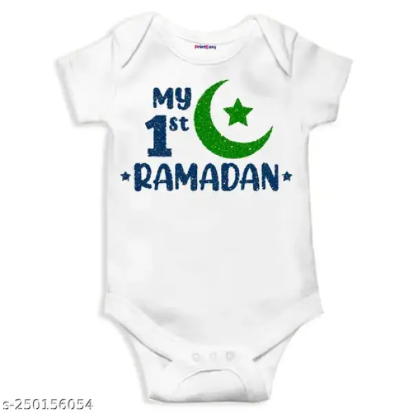 PrintEasy My First Ramzaan Cotton Unisex White Kids Rompers