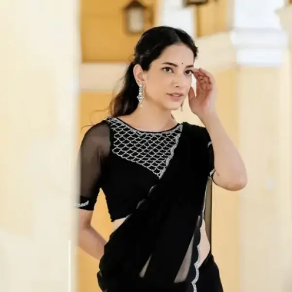 Zeekha dimond stone work hot fixing georgette saree