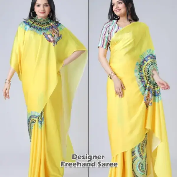 Women's satin silk Digital print saree