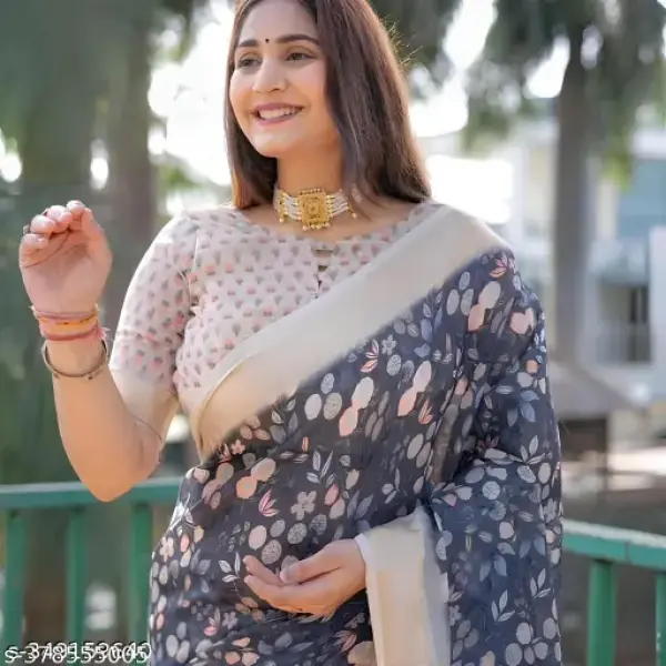 Cotton Linen Digital Tranding Printed Saree