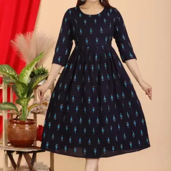 Women's Combo Printed Feeding Zip Maternity Gown Women's Dress