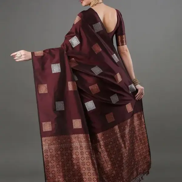 Women's Copper & Silver Zari Weaving Banarasi Soft Silk Beautiful Ethinic Wear Saree