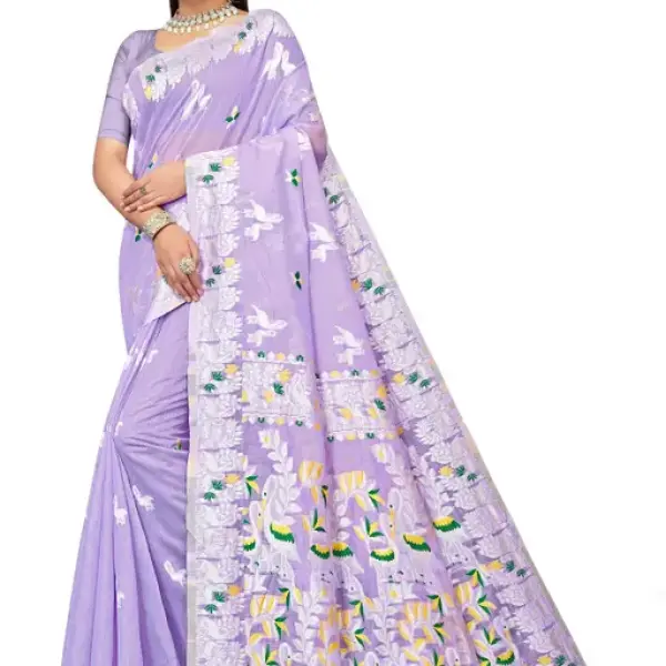 BROYAAR SHOP Jamdani Designer Cotton Blend Silk Saree