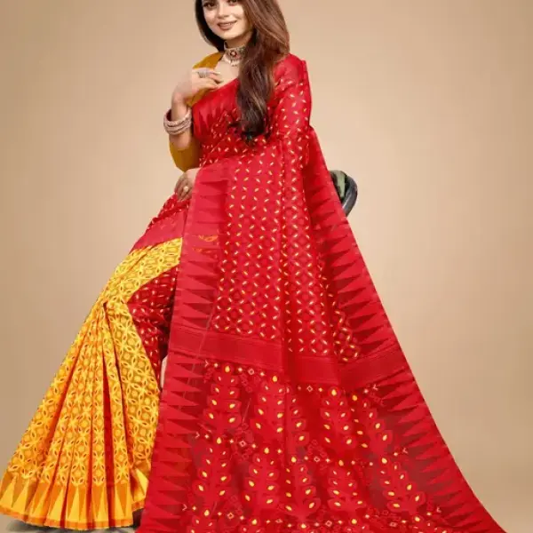  Cotton Linen Meenakari Jamdani Woven Saree