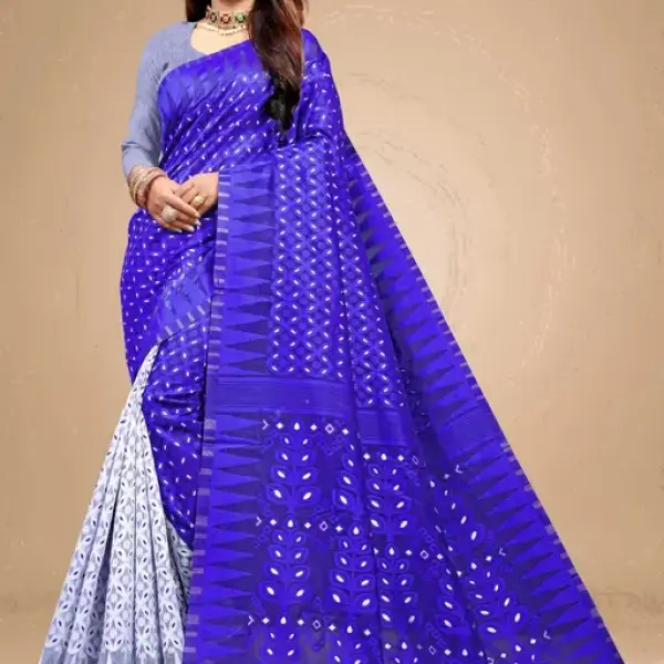  Cotton Linen Meenakari Jamdani Woven Saree