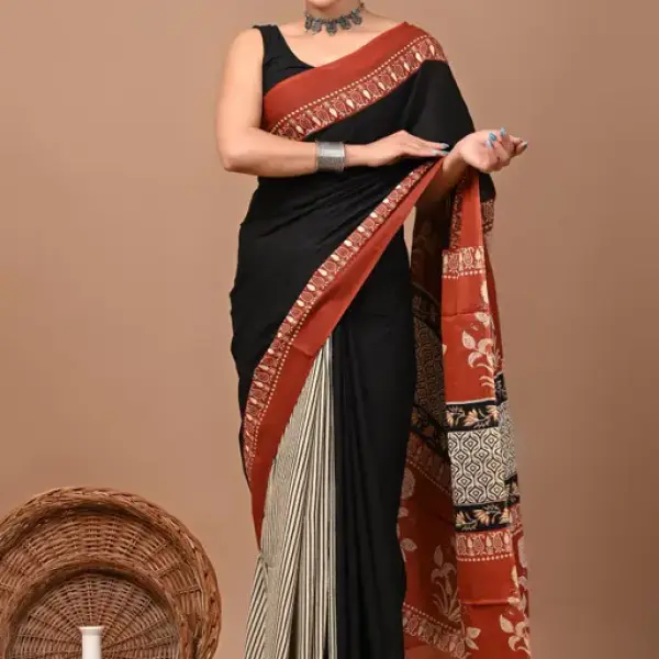  New Traditional Hand Block Print Jaipuri Cotton Mulmul Saree