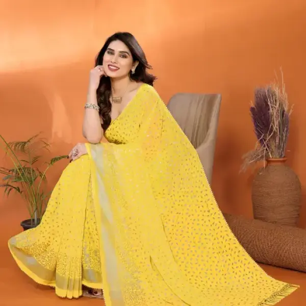 SPLIT MALL JIMY CHOO FOIL PRINTED SAREE With Running Blouse