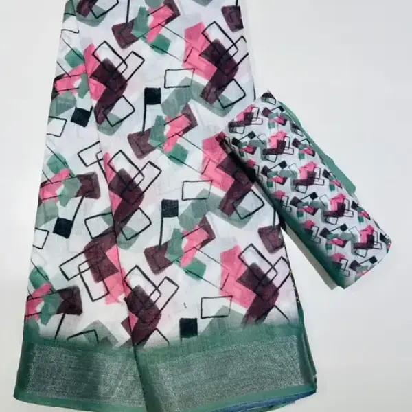  Geometrical Digital Print linen Saree