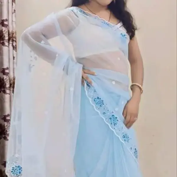  BEAUTIFUL NET FABRIC FLORAL EMBROIDERY WORK SAREE