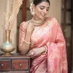  Woven, Embellished Kanjivaram Silk Blend, Jacquard Saree