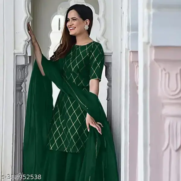 Women's Trendy Design Cotton Kurta Sharara Set With Dupatta