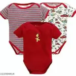 100% Cotton Baby Bodysuit Short Sleeve Half Romper Pack of 3 red