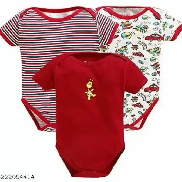 100% Cotton Baby Bodysuit Short Sleeve Half Romper Pack of 3 red