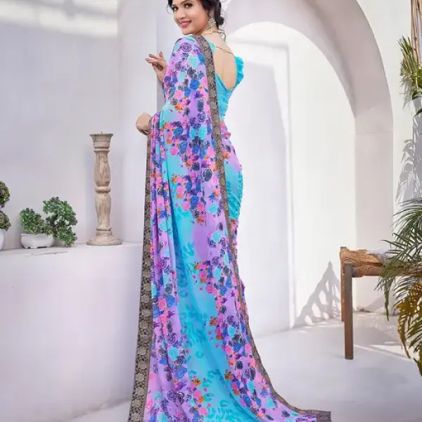 Trendy Printed Jacquard Lace Georgette Saree