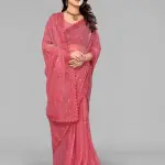 SHIMMER SAREE WITH MIRROR AND DIMOND HAND WORK