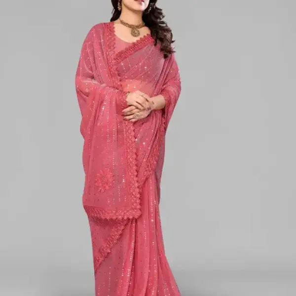 SHIMMER SAREE WITH MIRROR AND DIMOND HAND WORK