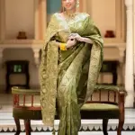  Woven, Embellished Kanjivaram Silk Blend, Jacquard Saree