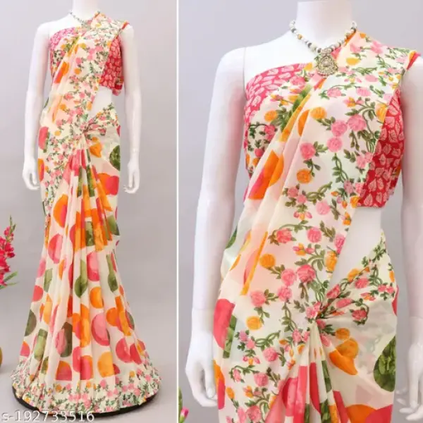 Polka Dot Printed Georgette Saree