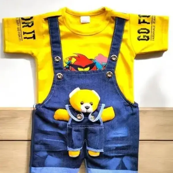 Dungaree For Baby Boys & Baby Girls Casual Printed Denim (Yellow, Pack of 1)