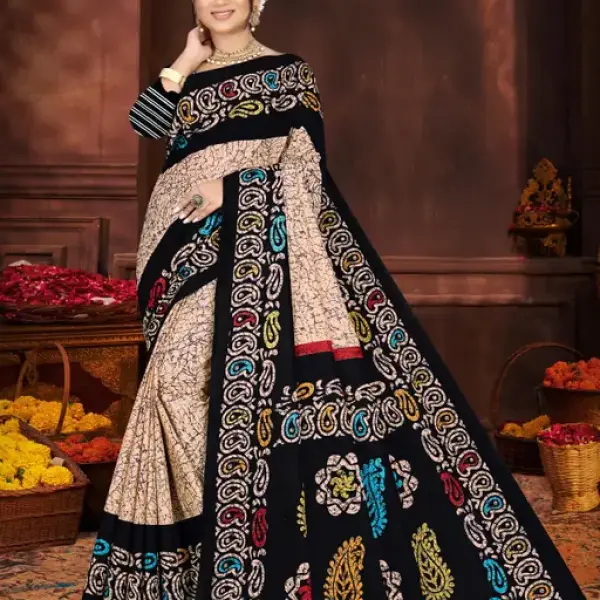  Black Batik Cotton Saree