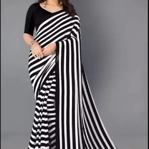 Black striped georgette saree