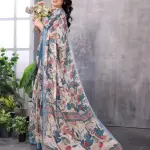 Floral linen cotton printed saree