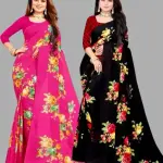  Combo Floral Sarees, Set of 2, Georgette Printed Sarees