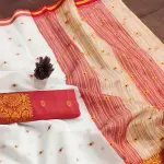 White/Red Cotton Silk Saree