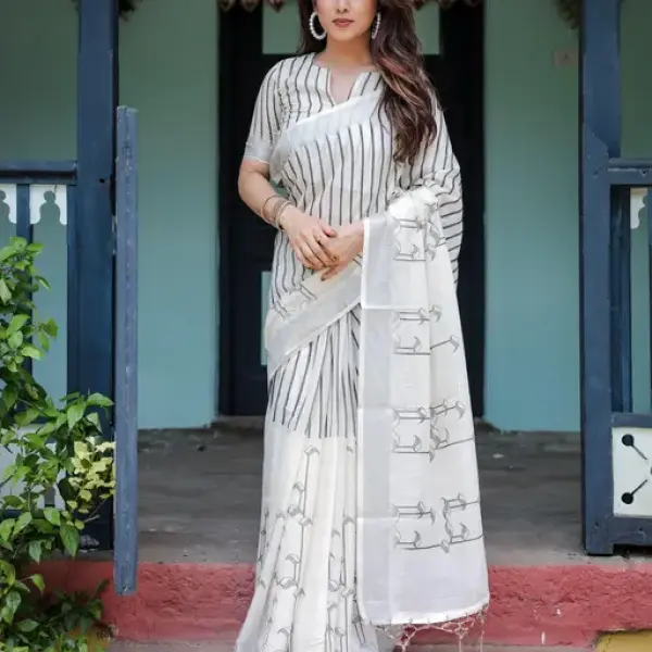 Sophisticated Cotton Linen Saree