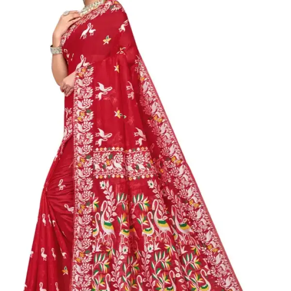  BROYAAR SHOP Jamdani Designer Cotton Blend Silk Saree