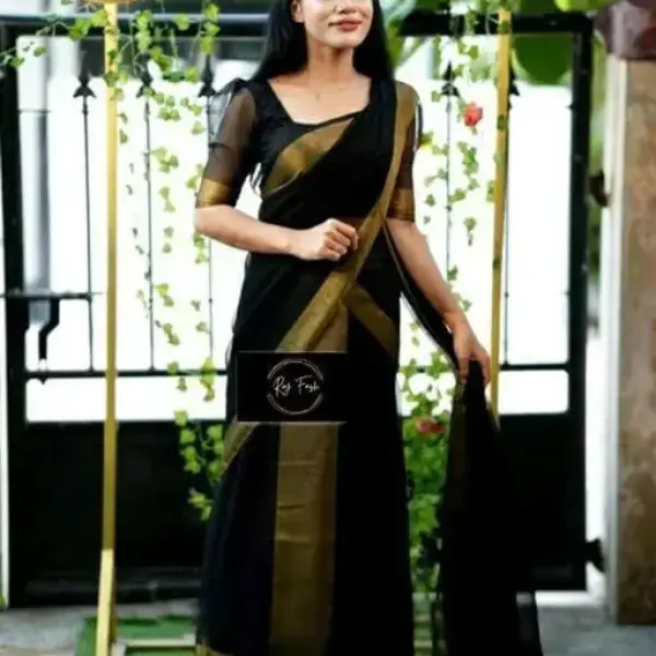  Two-Tone Chiffon Black Lace border Saree