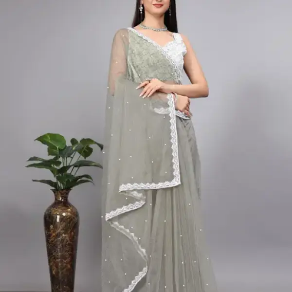 Women's SUPERNET BEADS AND STONE SAREE
