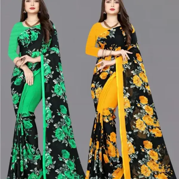  Combo Floral Sarees, Set of 2, Georgette Printed Sarees