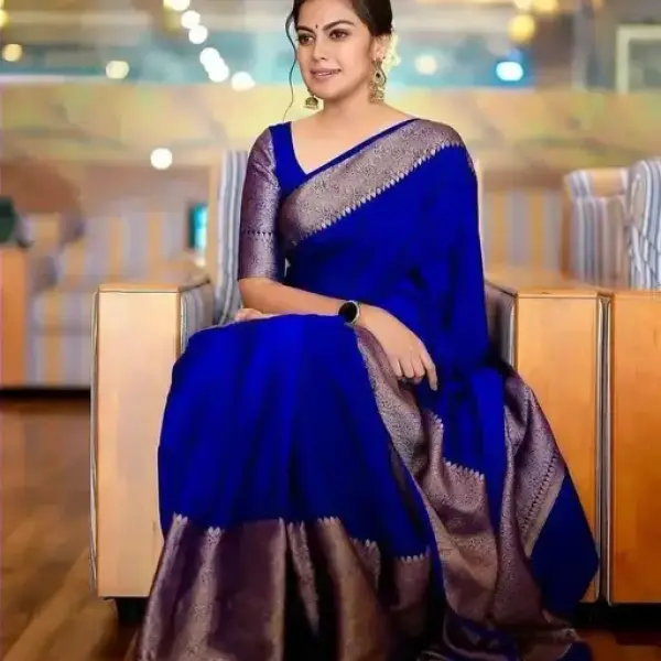  Royal blue Banarasi Soft Semi Silk Saree