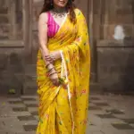 Beautiful zari border and attractive digital printed softy linen silk saree