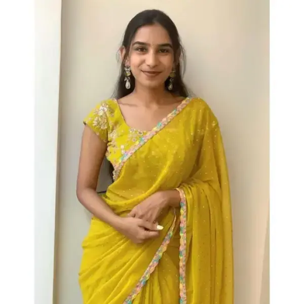 georgette women yellow saree