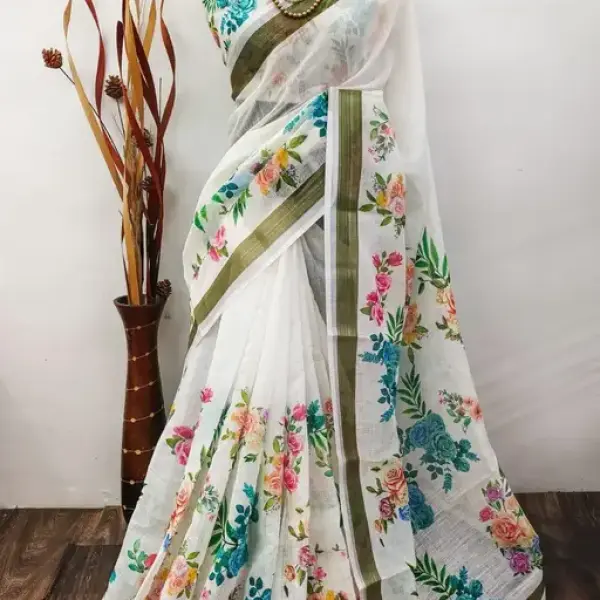 Cotton linen saree