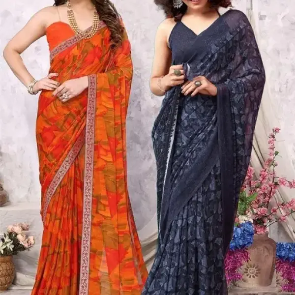  Pack of-2 New Arrival Latest Georgette Printed Saree