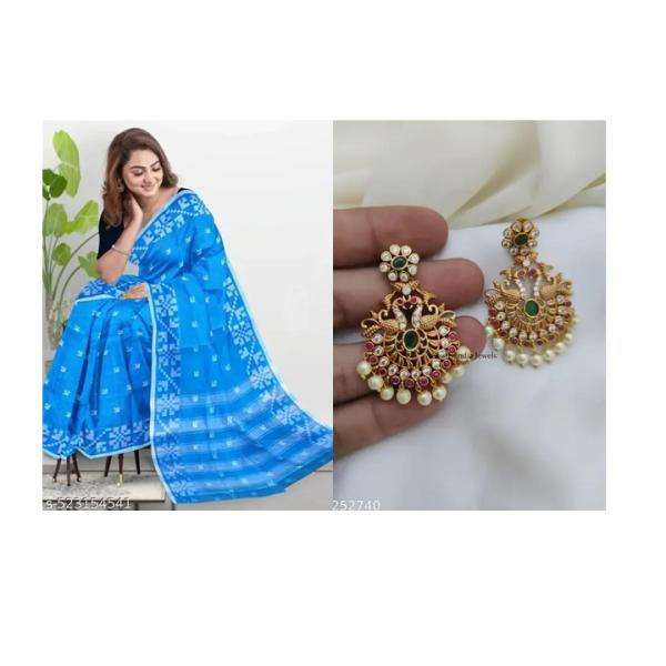 Handloom Saree and earrings combo