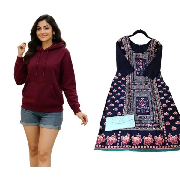 Women's Hoodie and Kurti Combo